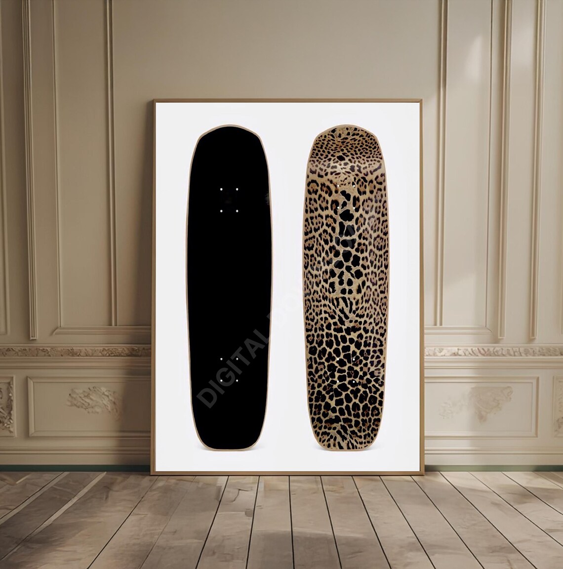 Cheetah Print Skateboard Art Print, Edgy Animal Decor