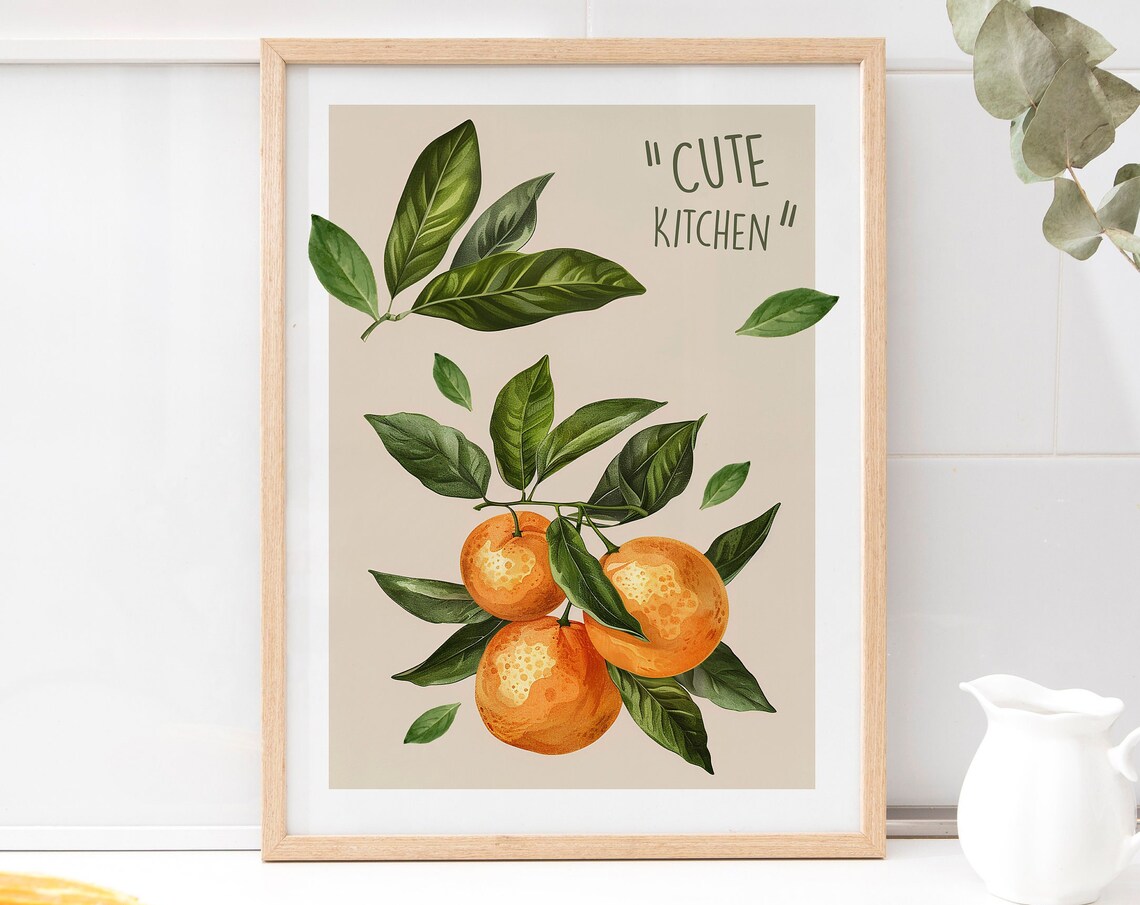 Cute Kitchen Wall Art Tangerine Orange Poster Mandarin Wall Art Print Boho Kitchen Decor Citrus Wall Art - Image 3
