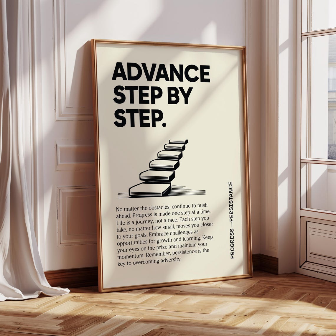 Advance Step by Step Motivational Quote Staircase Office Poster