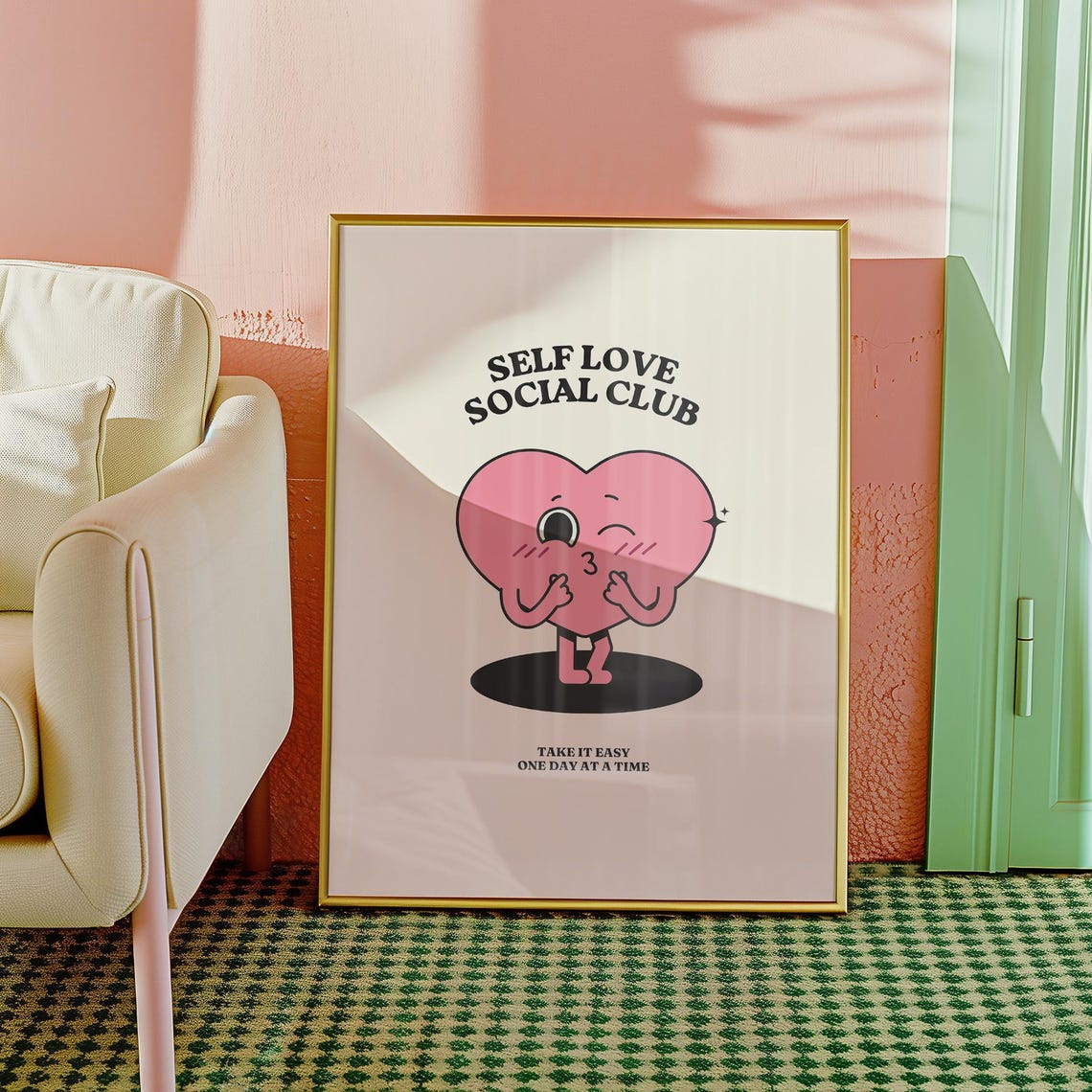 Self Love Social Club Cute Pink Heart Character Quote Poster - Image 2