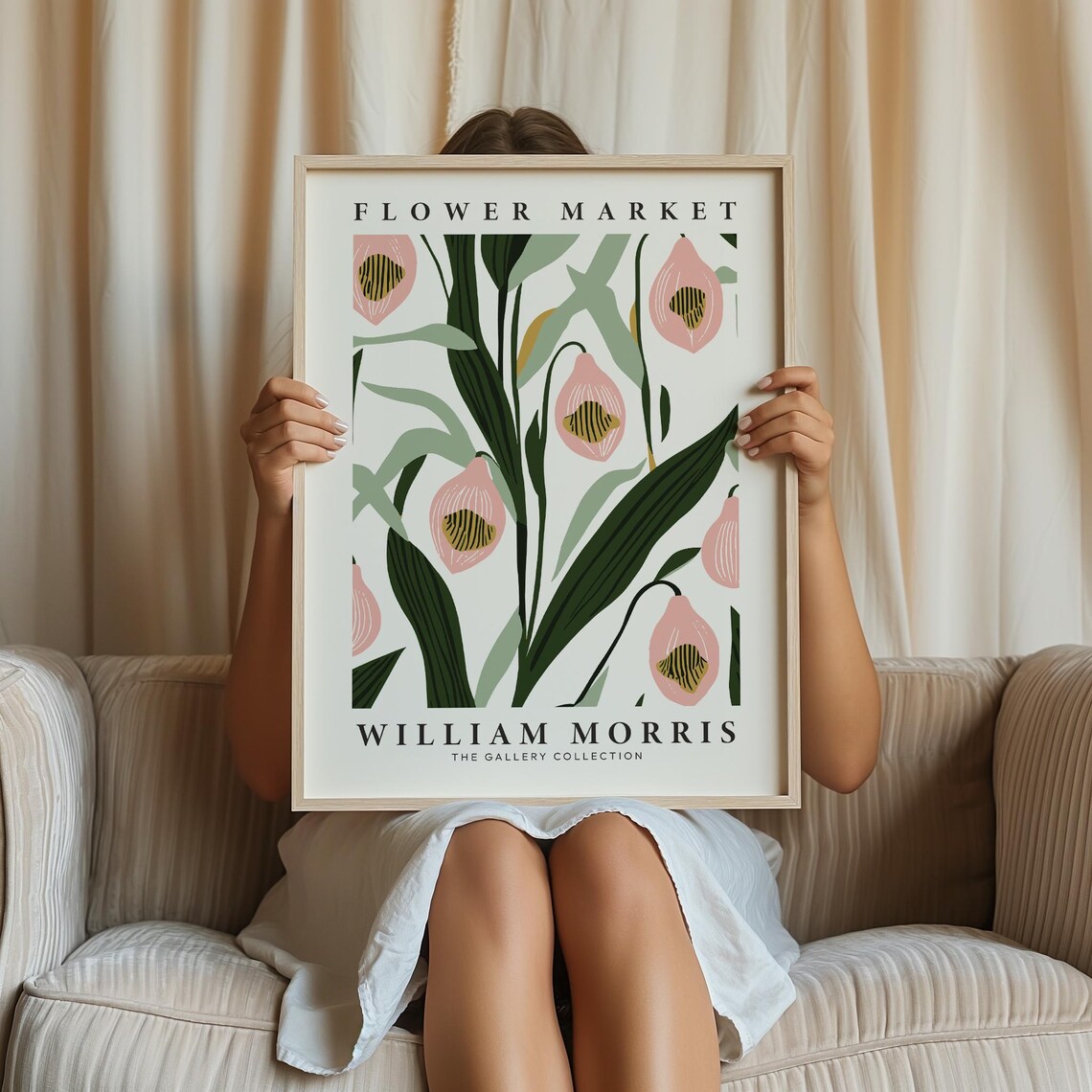 William Morris Flower Market Pink Tulip Bloom Abstract Art Poster - Image 3