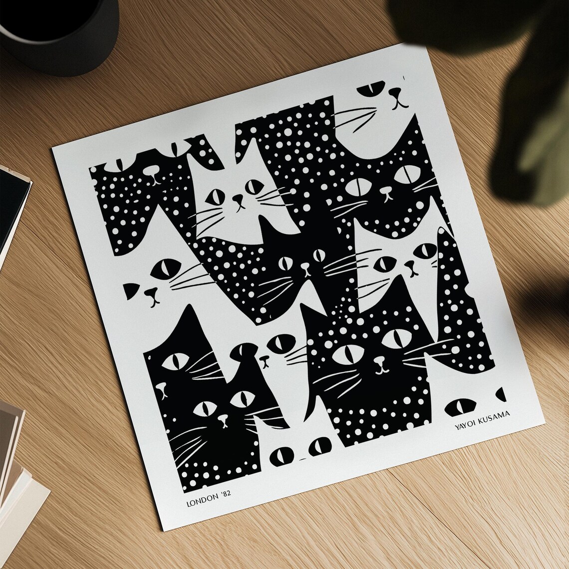 Black And White Cat Faces Collage Dotted Yayoi Kusama Poster - Image 2