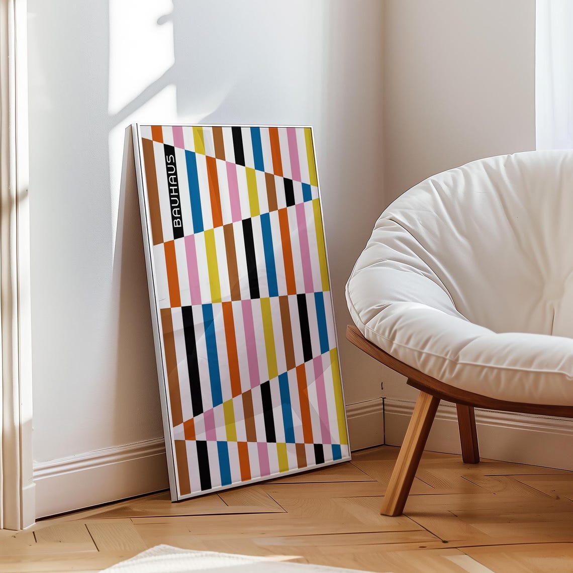Bauhaus Colorful Vertical Stripe Optical Illusion Art Poster - Image 3