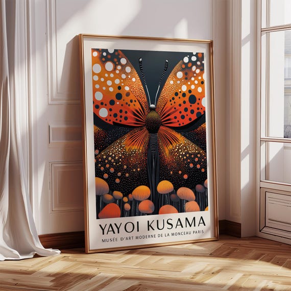 Butterfly Art Print Yayoi Kusama Wall Art Orange Red Modern Wall Art Nature Poster Bedroom Decor Contemporary Living Room Gift For Her