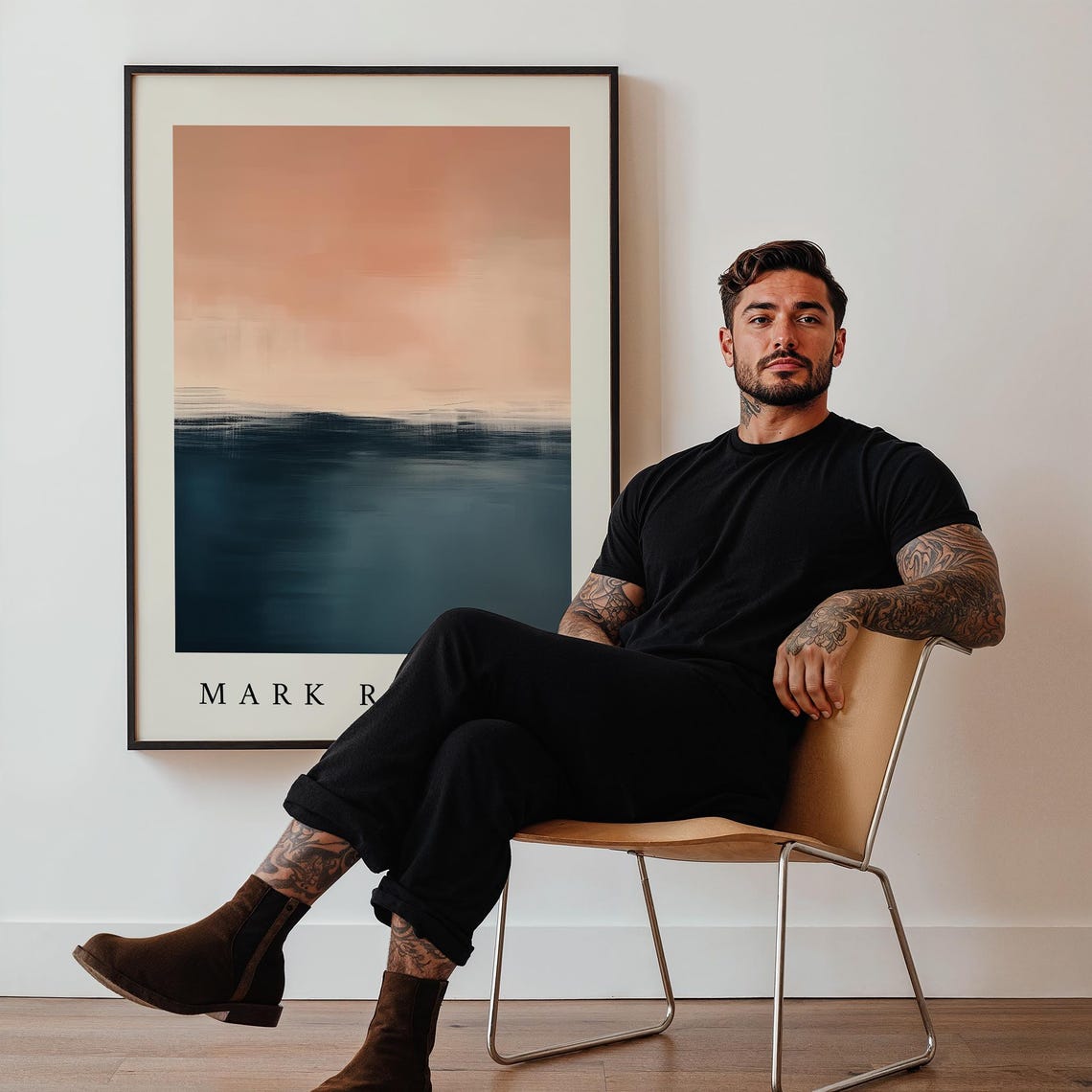 Mark Rothko Sunset Ocean Peach Dark Blue Minimalist Seascape Print - Image 4