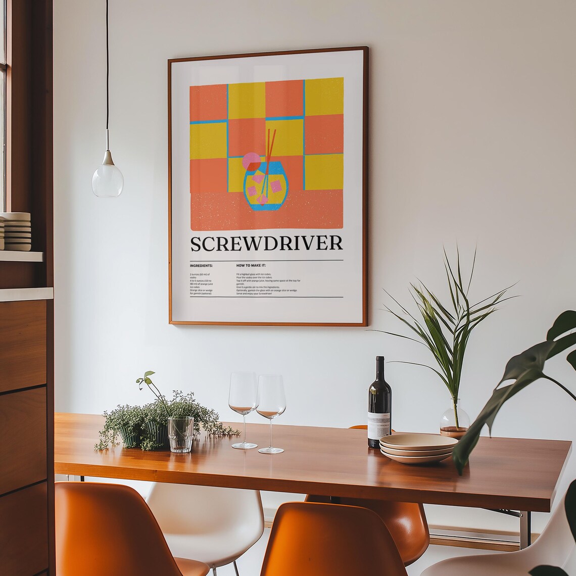 Screwdriver Cocktail Recipe Poster Retro Grid Orange Bar Decor - Image 3