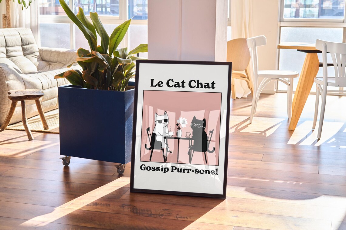 Le Cat Chat Gossip Purrsonel Funny Pink Cats Coffee Cafe Poster - Image 2