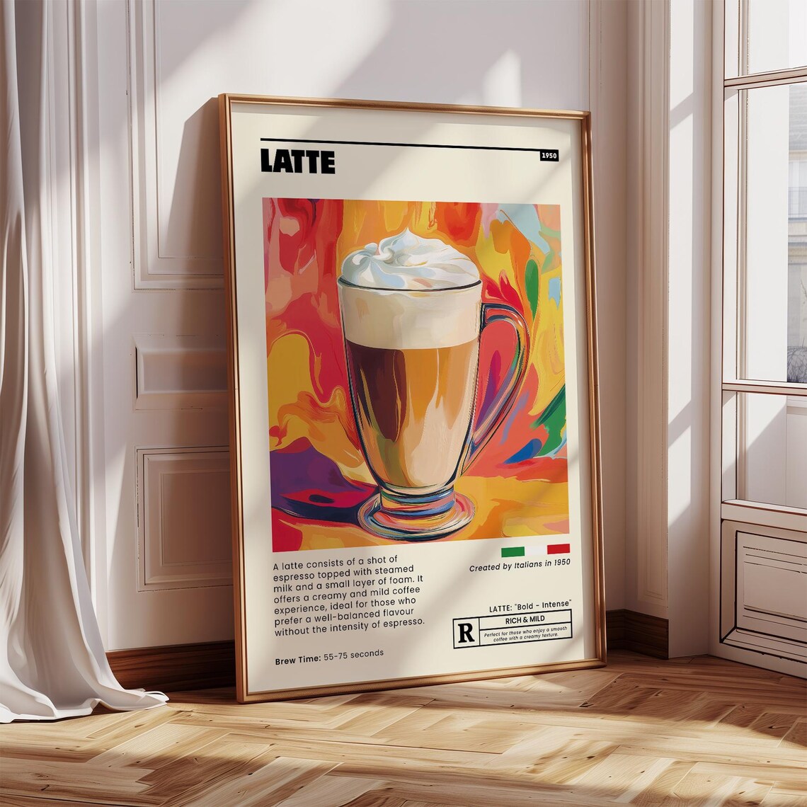 Italian Latte Coffee Drink 1950 Colorful Abstract Kitchen Poster