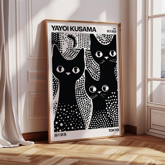 Three Black Cats With White Dots Yayoi Kusama Tokyo 1996 Poster