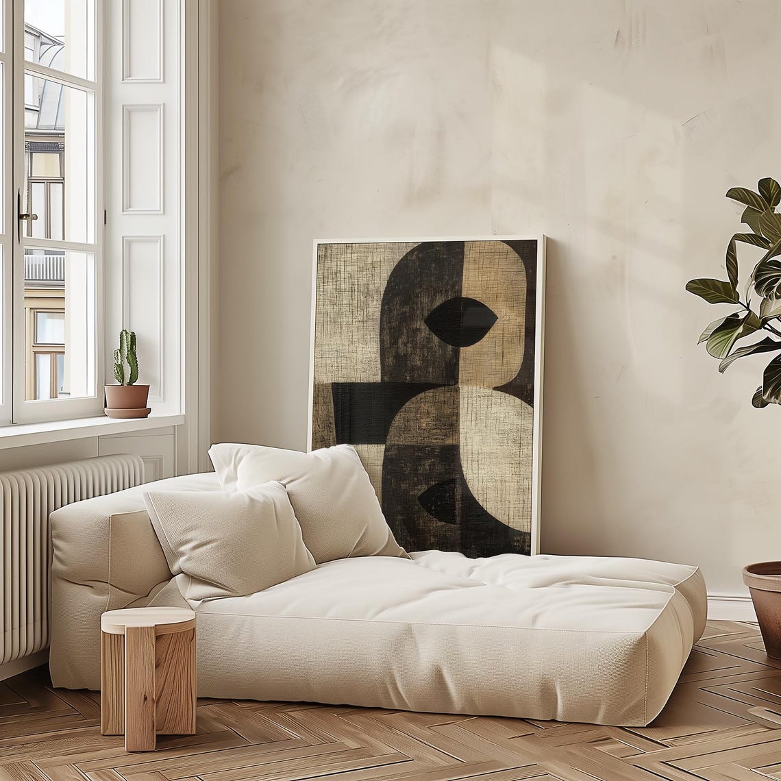 Black Geometric Eye Mid Century Textured Neutral Abstract Poster - Image 3