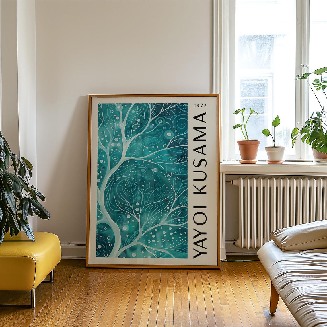 Yayoi Kusama 1977 White Branch Teal Tree Nature Abstract Poster - Image 3