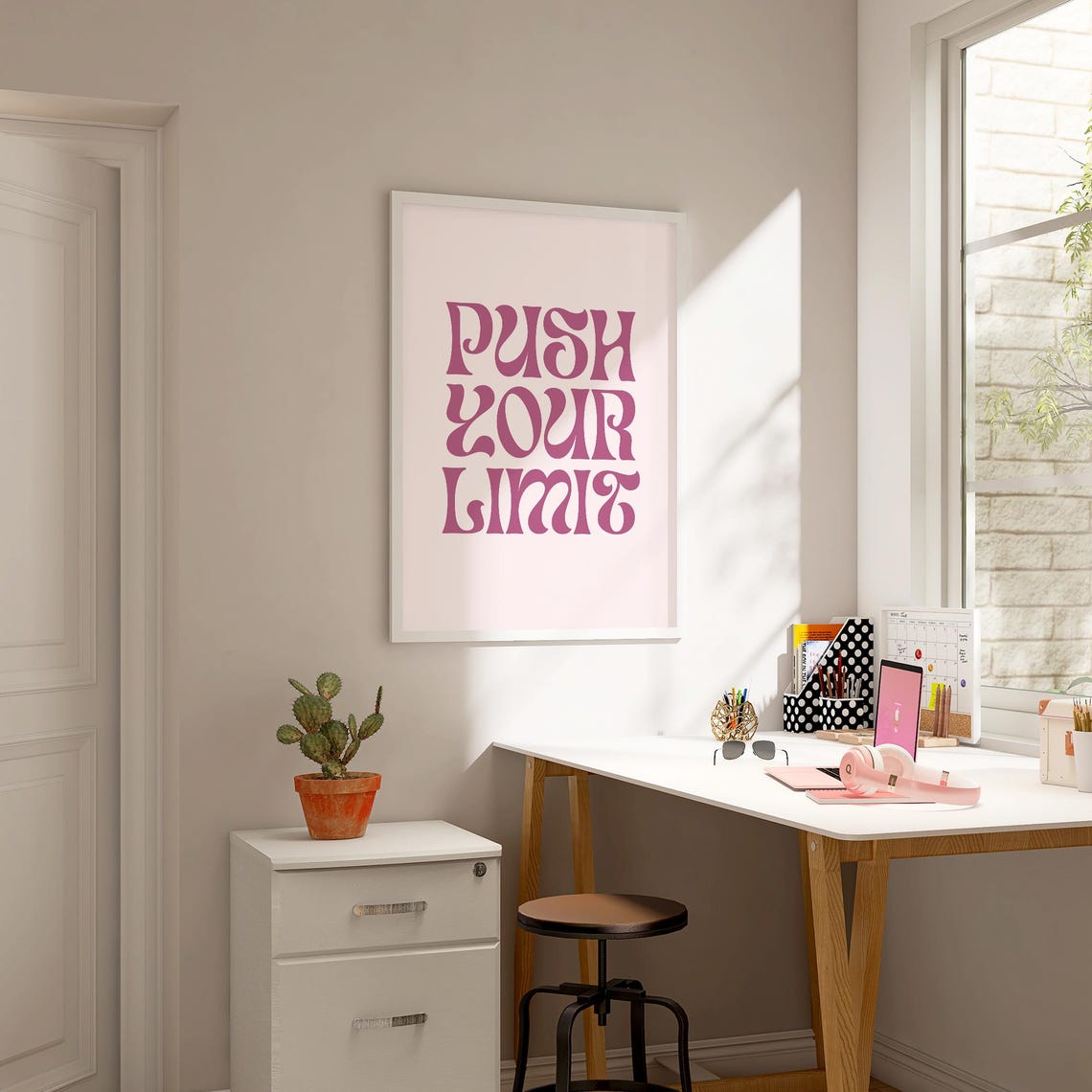 Push Your Limit Retro Pink Typography Motivational Quote Poster - Image 3