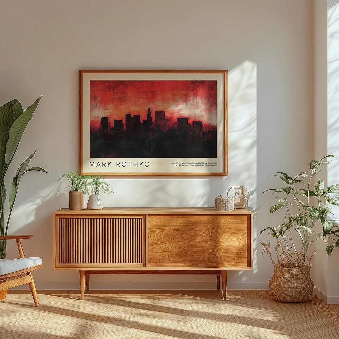 Abstract Cityscape Wall Art Rothko Inspired Sunset Skyline Print Modern Red And Black Urban Decor For Living Room Or Office - Image 3