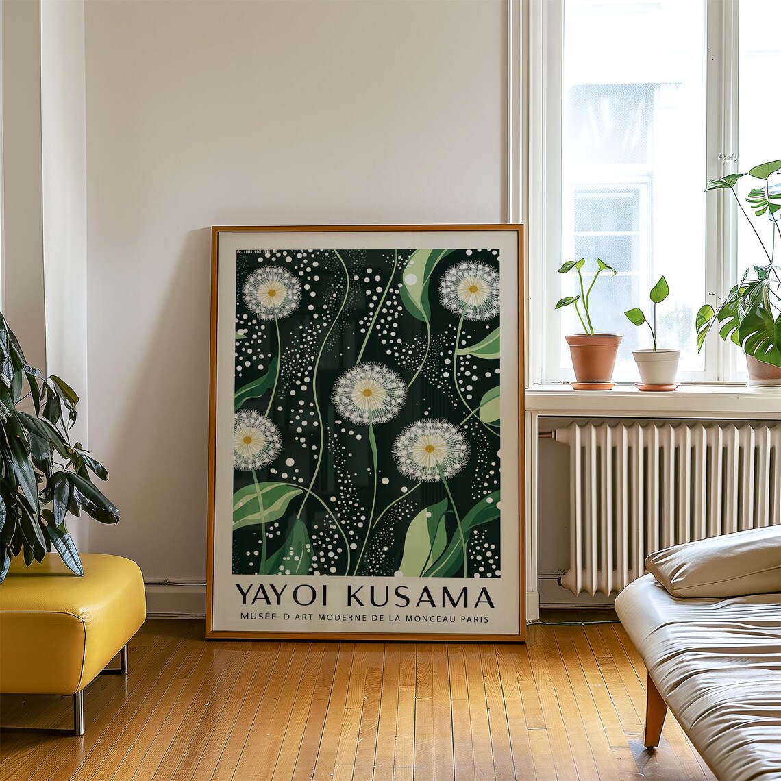 Yayoi Kusama Dandelion Deep Green Botanical Dotted Exhibition Print - Image 4