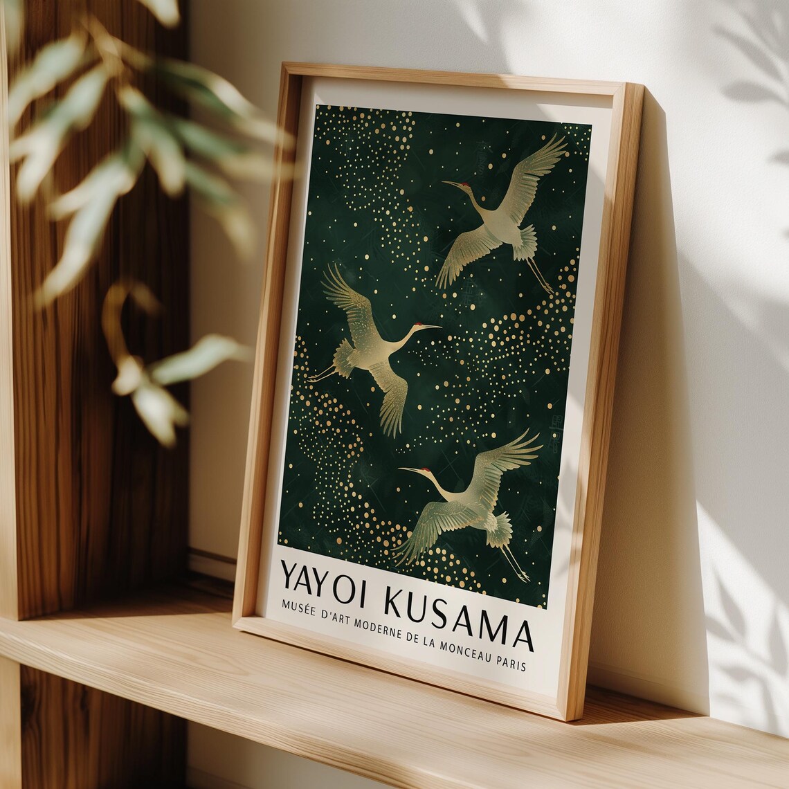 Yayoi Kusama Golden Cranes Emerald Night Japanese Style Poster - Image 3