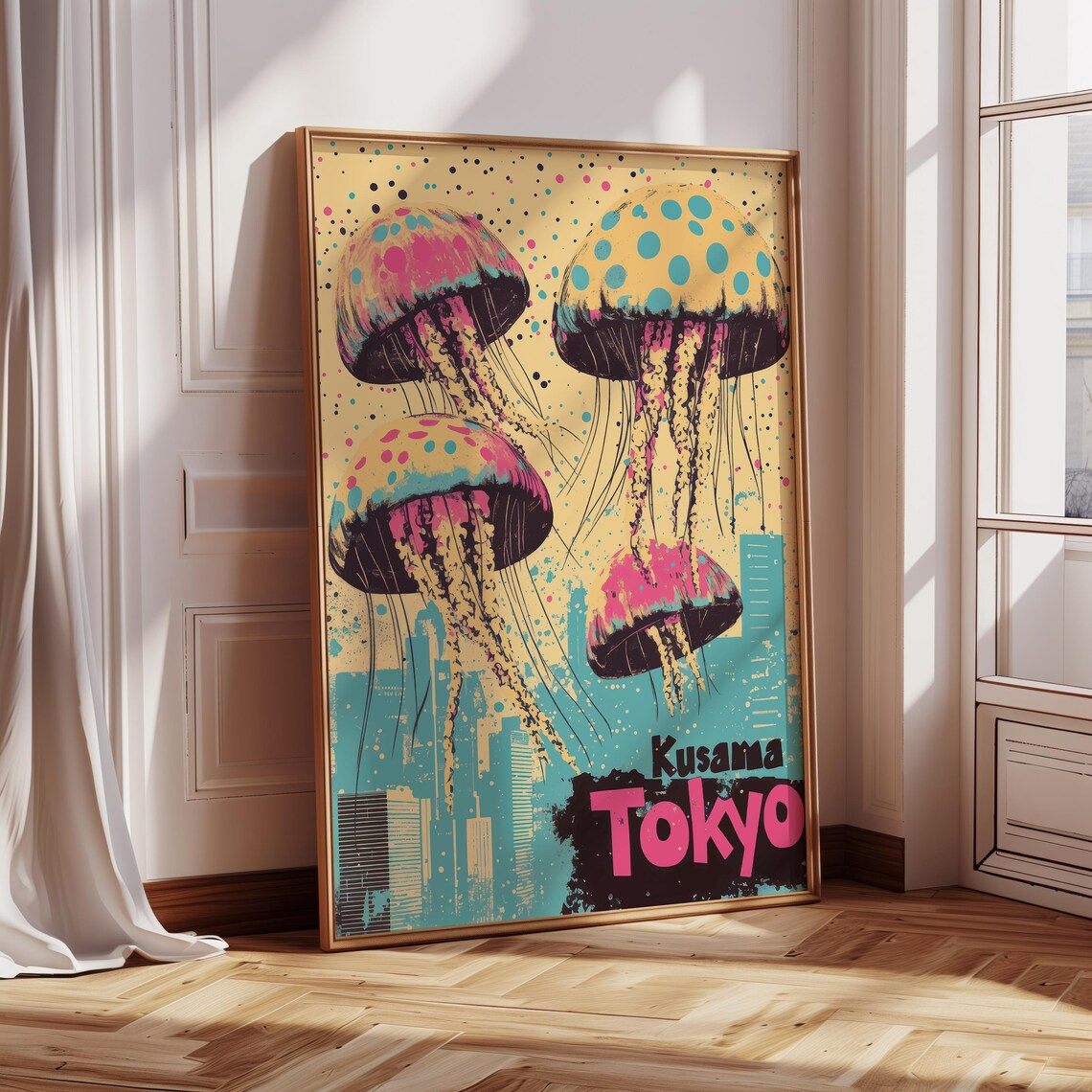 Kusama Tokyo Pop Art Jellyfish Polka Dot City Skyline Bold Poster