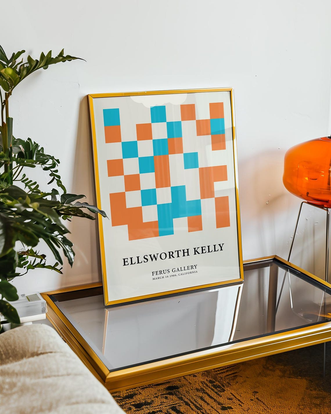 Ellsworth Kelly Orange Teal Pixel Grid Modern Abstract Poster - Image 3