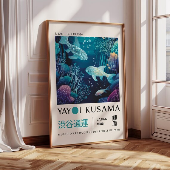 Trendy Koi Fish Print For Living Room Poster Yayoi Kusama Poster Vibrant Colorful Japanese Wall Art Modern Poster For Bedroom Wall Art