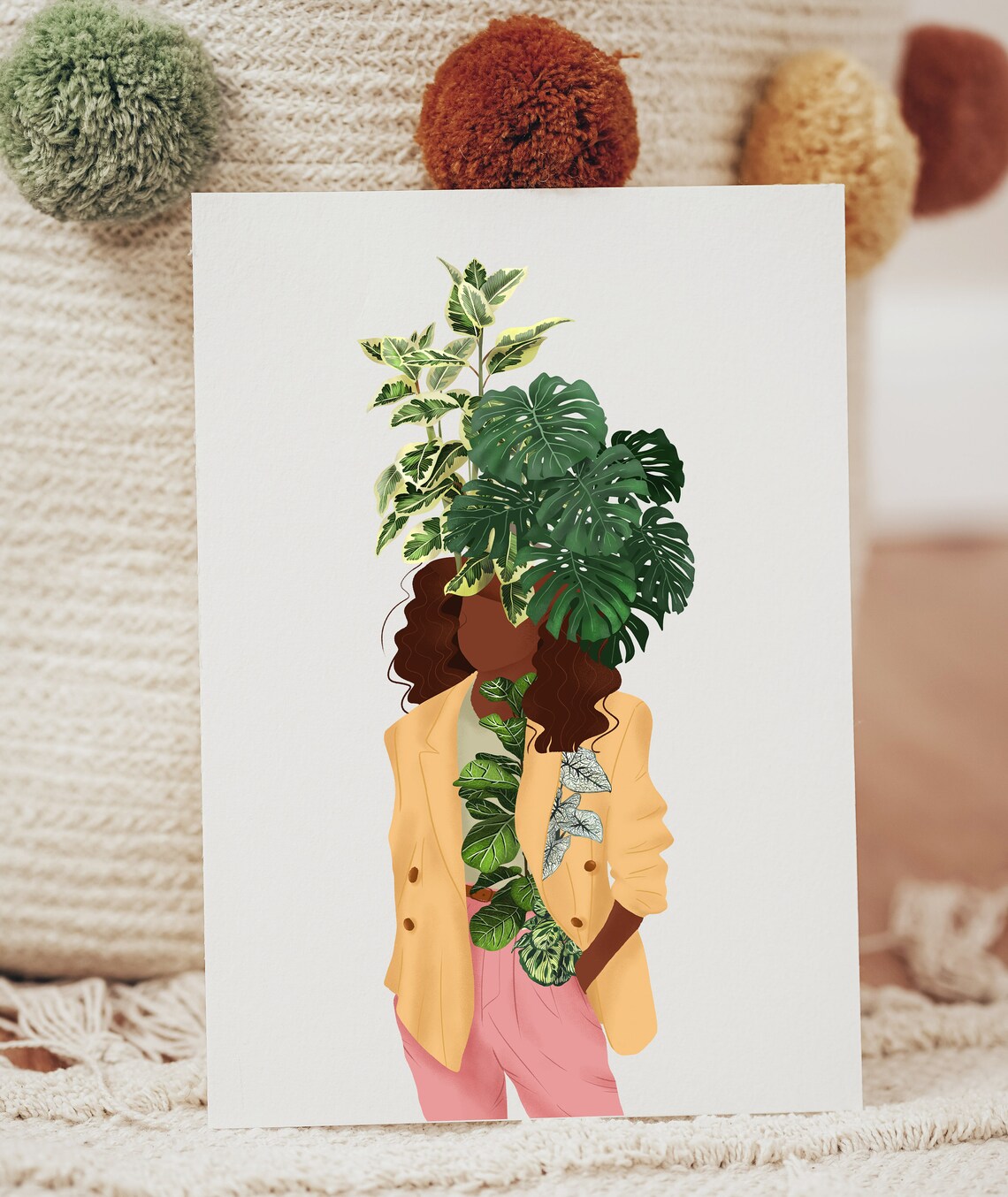 Woman Yellow Blazer Pink Trousers Plant Head Trendy Fashion Poster - Image 3