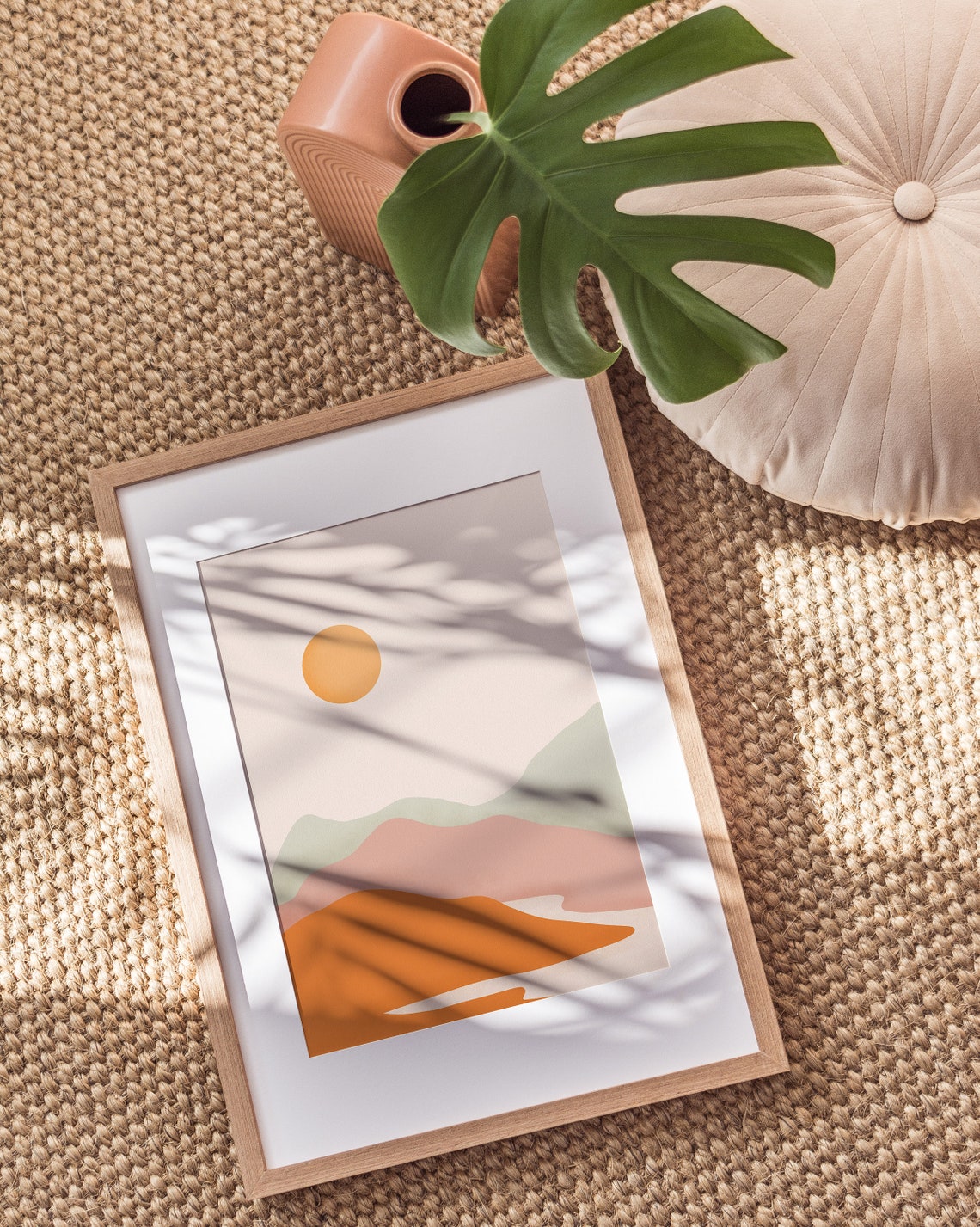 Terracotta Sun Over Layered Hills Minimalist Landscape Poster - Image 2
