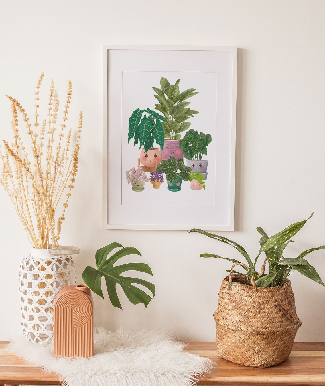 Seven Cute Smiling Houseplants In Happy Friends Group Art Print - Image 2