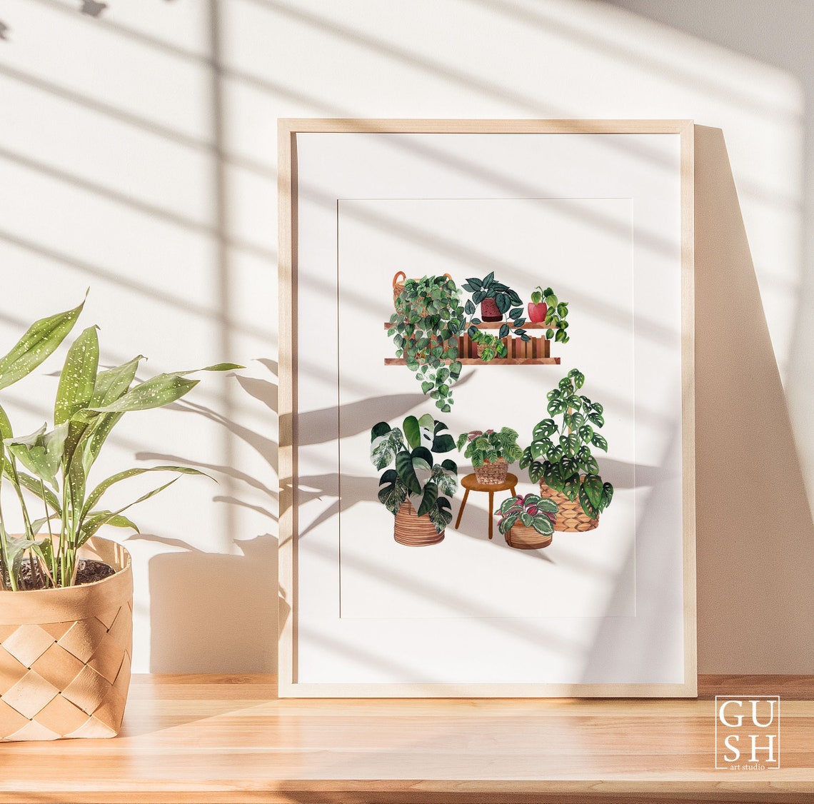 Potted Plants On Shelf Watercolor Botanical Indoor Jungle Poster - Image 3
