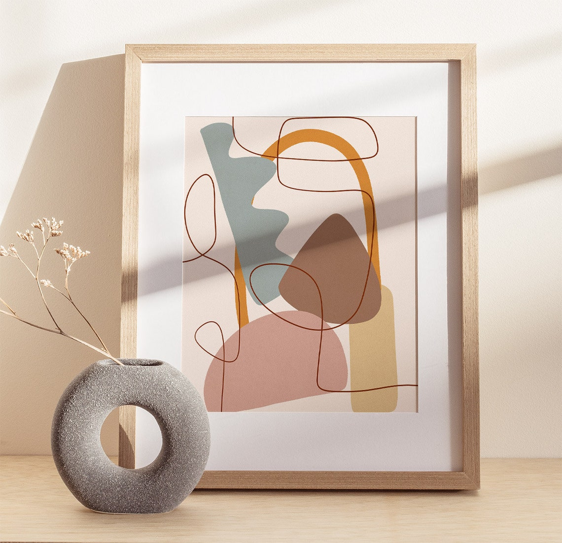 Earthy Organic Shapes With Looping Line Boho Abstract Poster - Image 2