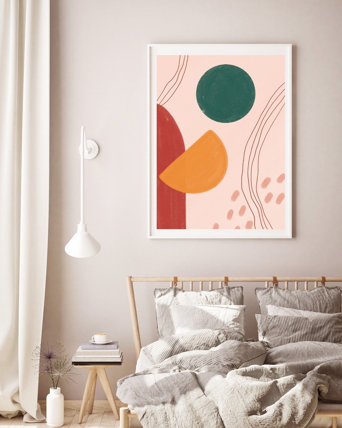 Green Circle Orange Half Moon Earthy Modern Abstract Decor Poster - Image 2