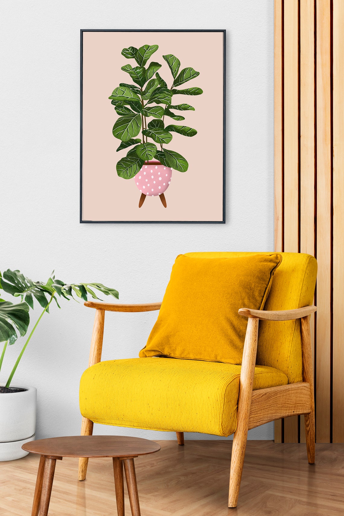 Fiddle Leaf Fig Print Pink Dotted Pot Blush Background Minimal Decor - Image 2