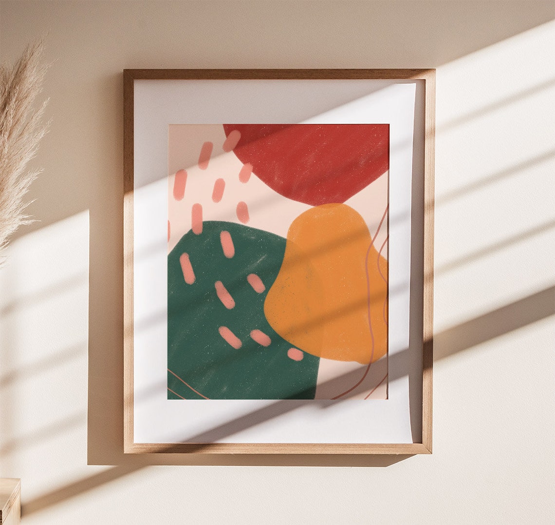 Green Orange Red Rounded Shapes Modern Bohemian Abstract Poster