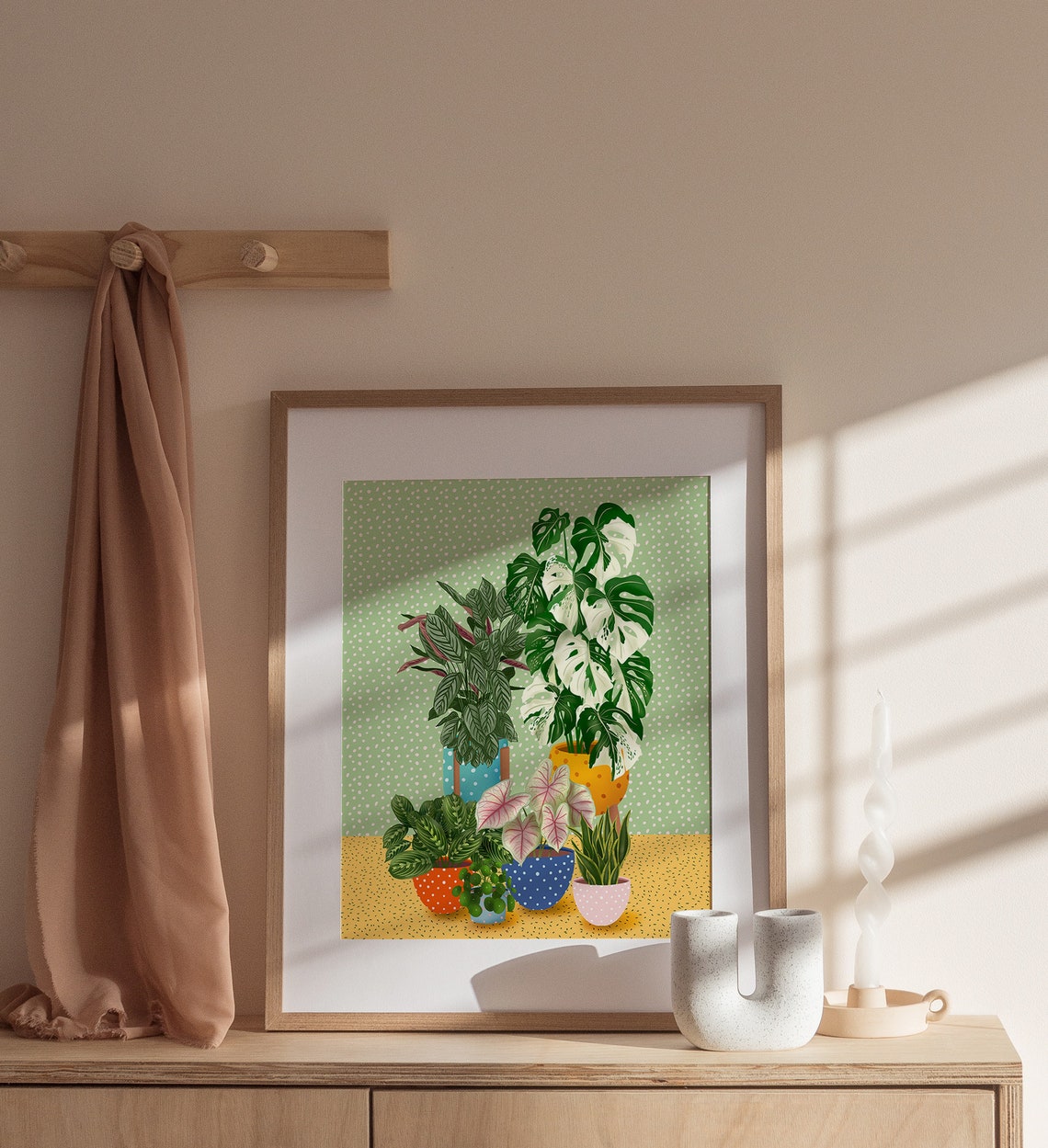 Variegated Monstera And Houseplants On Green Polka Dot Art Poster - Image 2