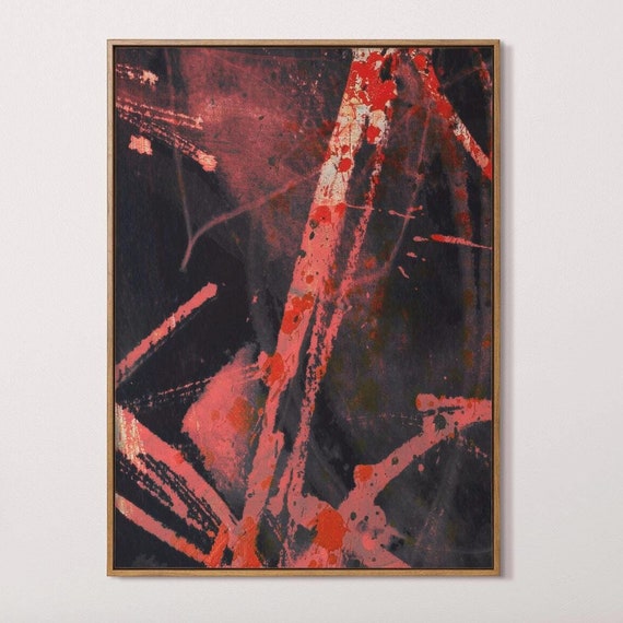 Signs Abstract Geometric Painting Acrylic On Organic Red Pink And Black Lines And Brushstrokes Art
