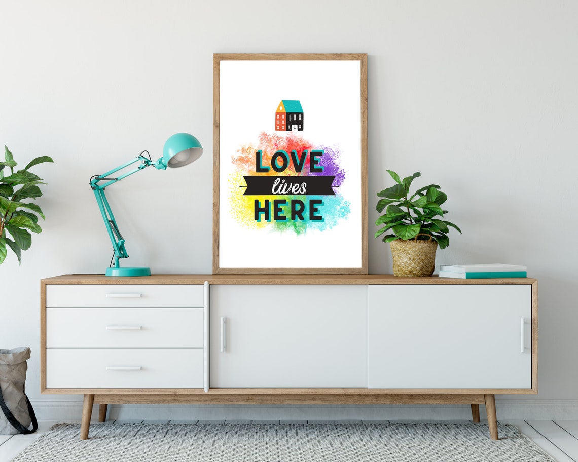 Colorful Love Lives Here Entryway Home Decor Rainbow Typography Poster - Image 3