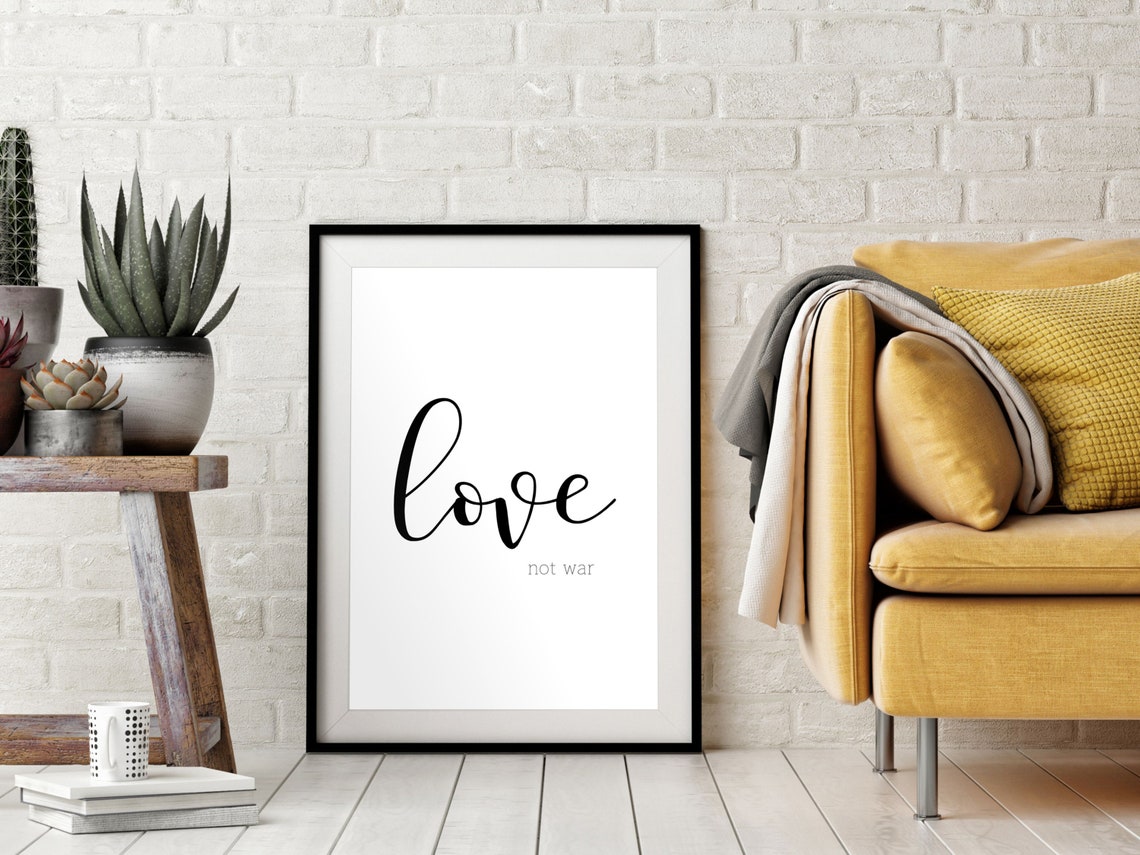 Love Not War Elegant Script Minimalist Black And White Wall Art