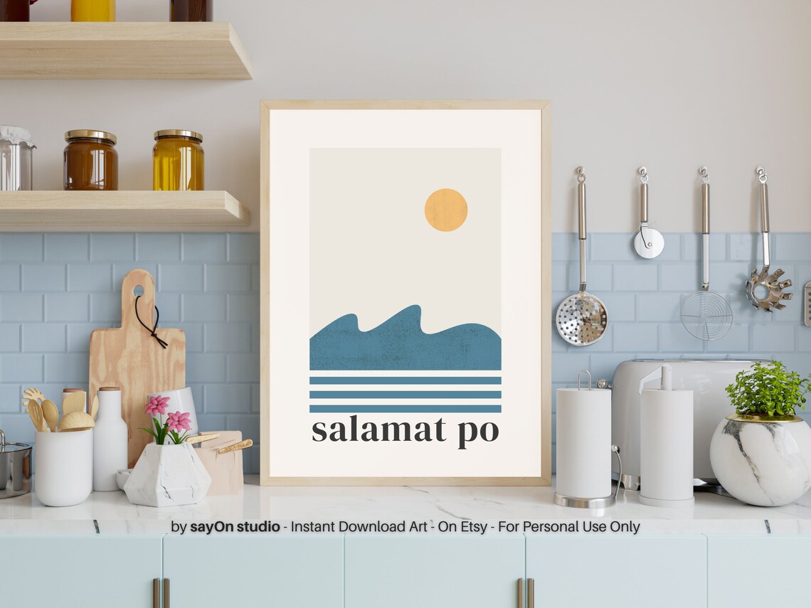 Filipino Salamat Po Thank You Minimalist Sun Sea Waves Quote Poster - Image 3