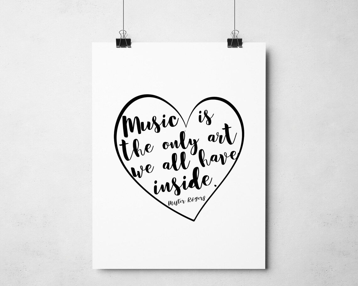 Mister Rogers Music Is The Only Art Inside Heart Script Quote Wall Art - Image 2