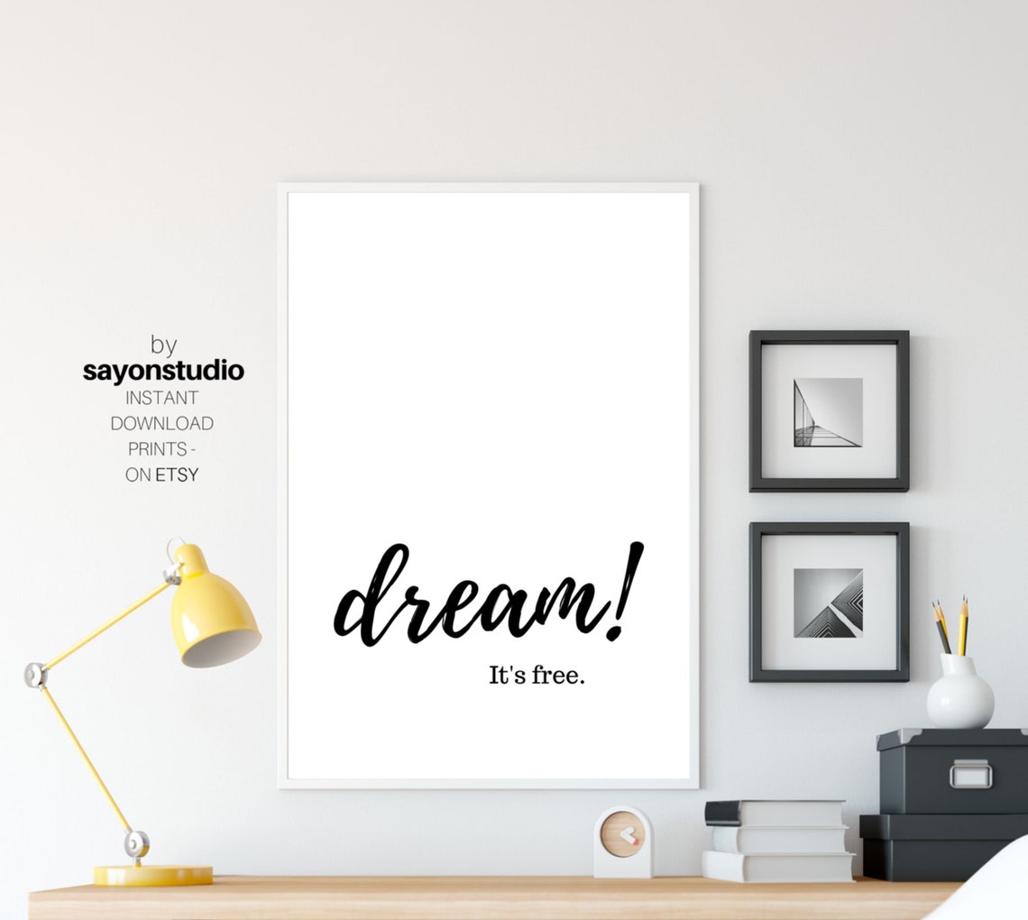 Dream It Is Free Script Quote Minimalist Black and White Wall Poster - Image 3