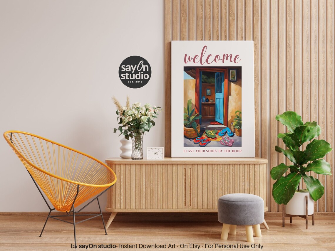 Welcome Leave Your Shoes By The Door Entryway Painting Poster - Image 2
