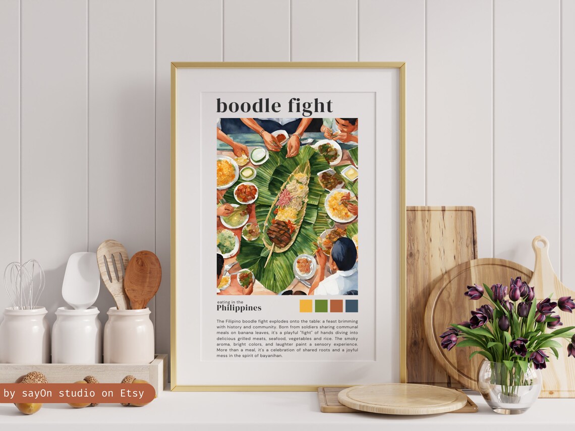 Watercolor Boodle Fight Kamayan Filipino Food Art Print - Image 4