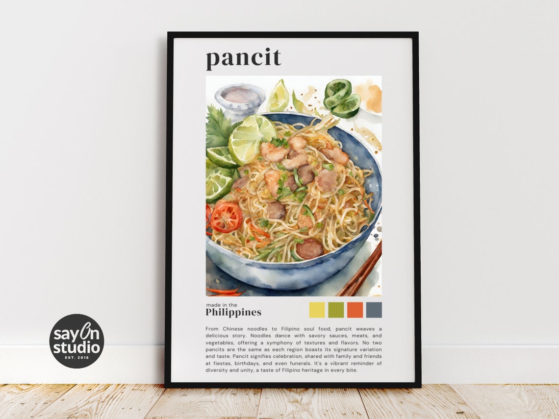 Filipino Festival Food Painting Pinoy Pancit Noodle Poster Aesthetic Kitchen Wall Decor Philippine Culture Art - Image 2