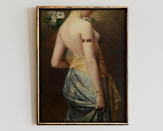 Classical Academic Painting of Draped Woman with White Flowers Art Poster