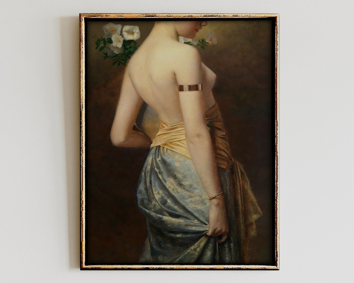 Classical Academic Painting of Draped Woman with White Flowers Art Poster