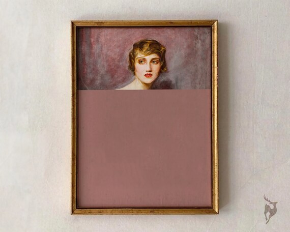 Moody Altered Art Portrait Half Painted Vintage Woman Wall Art