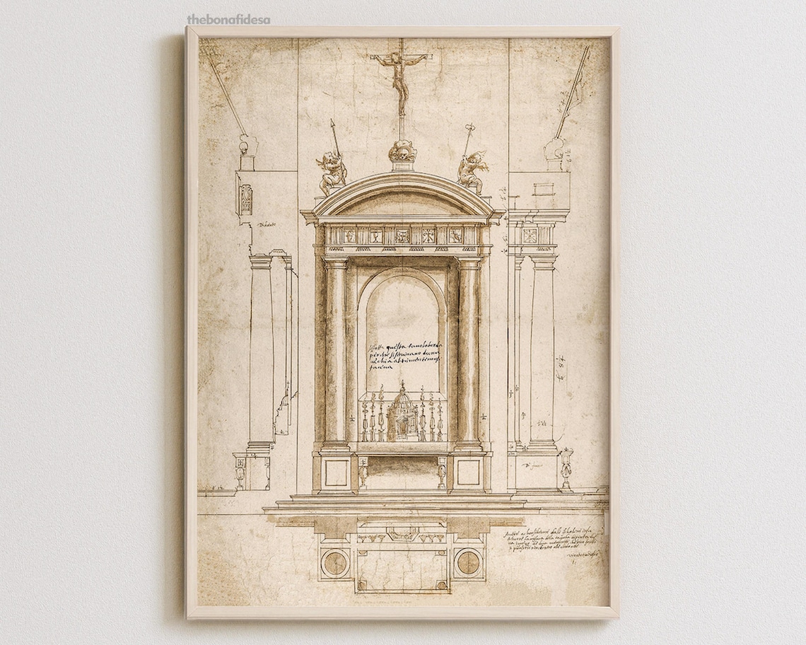 Vintage Architecture Sketch, Minimalist Line Art Print