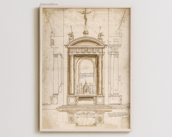 Vintage Architecture Sketch, Minimalist Line Art Print