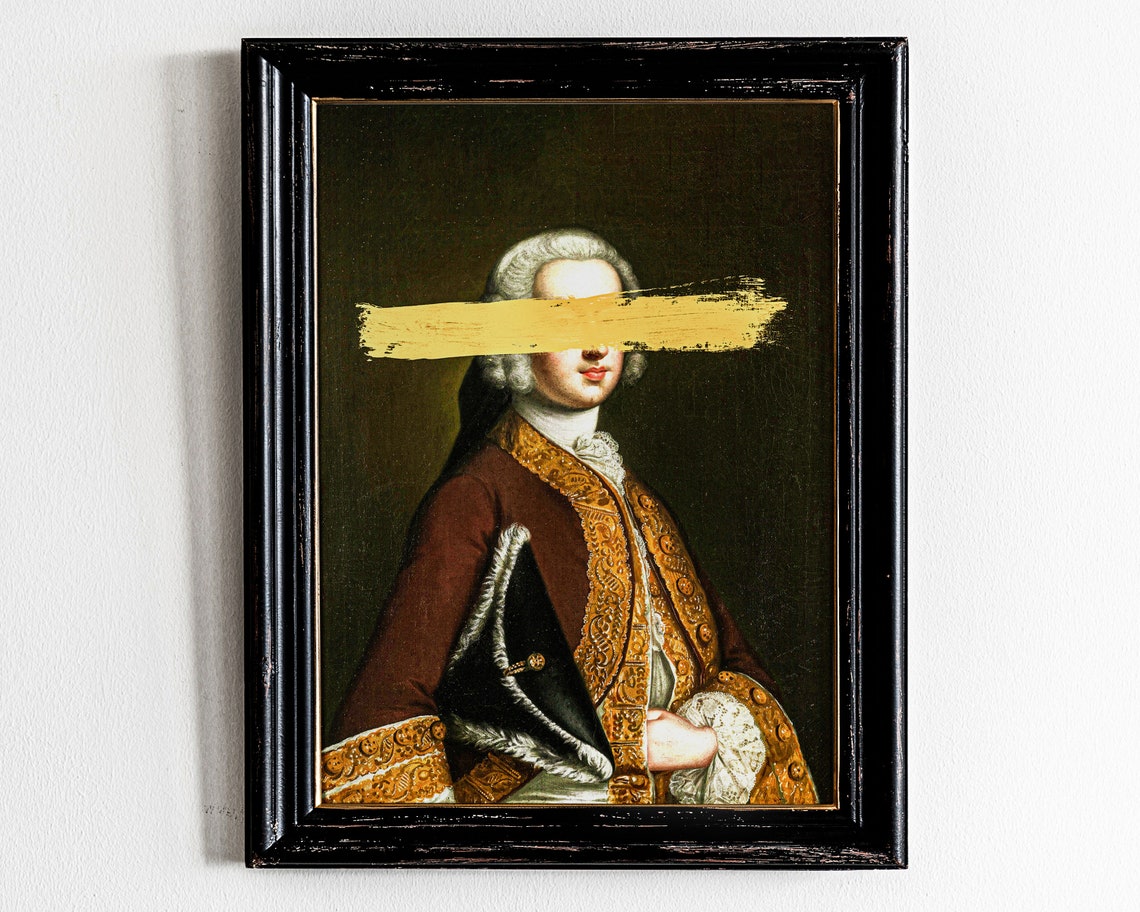 Gentleman Portrait with Gold Paint Stroke Altered Classical Art Poster