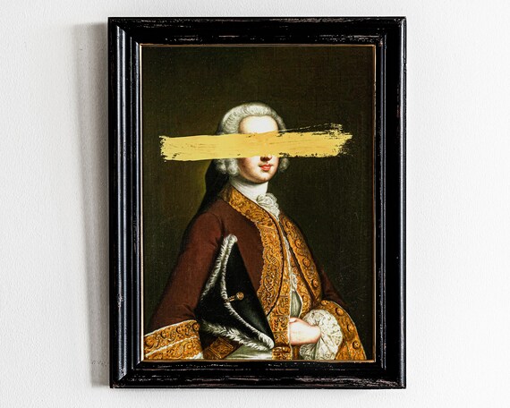 Gentleman Portrait with Gold Paint Stroke Altered Classical Art Poster