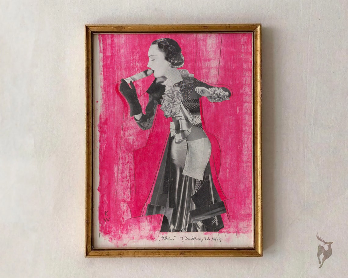 Vintage Hot Pink Collage Woman Dada Art Eclectic Statement Poster