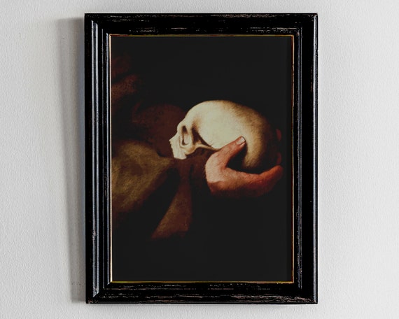 Dark Academia Decoraltered Art Antique Oil Painting Vintage Skeleton Wall Skull Goth Print Altered