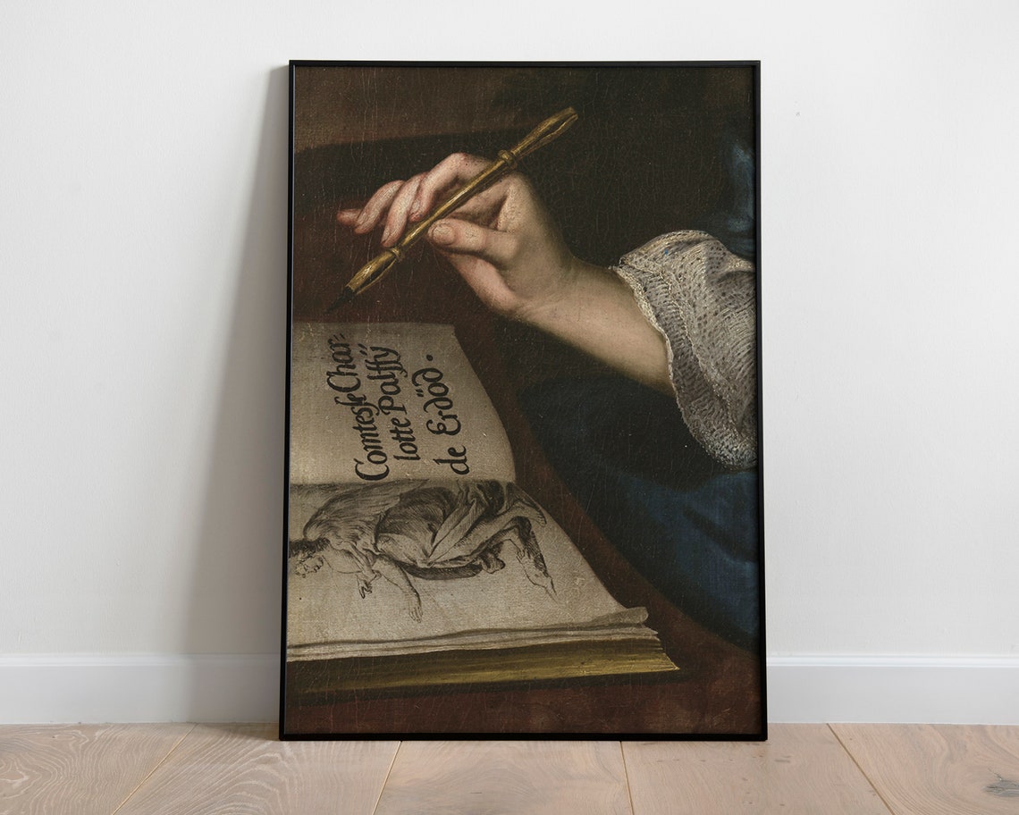 Quill Pen Hand Writing Antique Book Dark Academic Art Poster